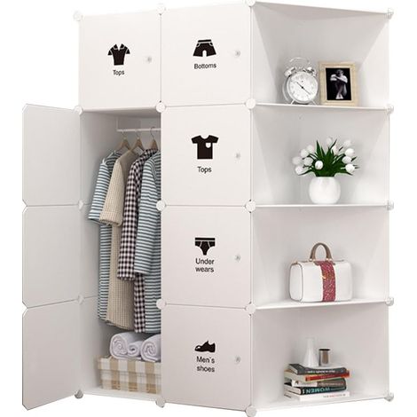 Armoire modulable en plastique optimisée pour chambre, salon ou dressing – 8 cubes avec portes et penderie, grand capacité, rangement vêtements, livres, jouets (1/5)