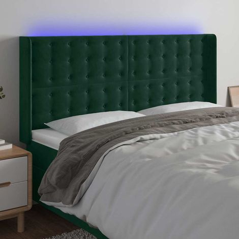 vidaXL Cabecero con LED de terciopelo verde oscuro 183x16x118/128 cm (1/5)