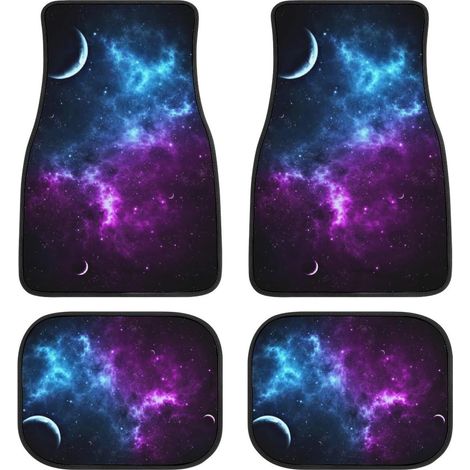 Ensemble de 4 tapis de sol pour voiture, motif ciel étoilé violet et bleu, universels, compatibles avec voitures et camions (1/4)