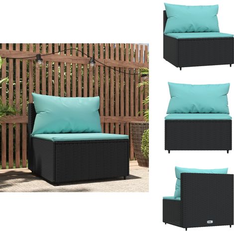 Garten-Mittelsofa mit Kissen Schwarz Poly Rattan - Gartensofa - Polyethylen-Rattan - Gartenmöbeln - Lounge Set - Außengarten (1/5)