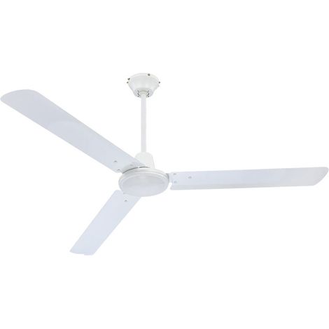 Ventilateur de plafond 3 vitesses – Moteur silencieux 64W – Montage sur pentes jusqu'à 30° – Pales en métal blanc 142 cm (1/3)