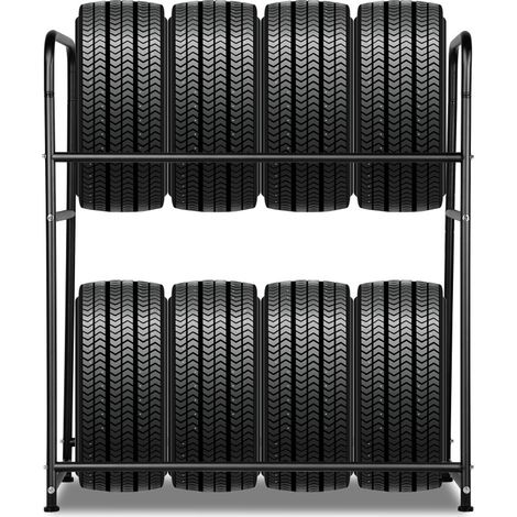 SWANEW Scaffale Portagomme Supporto per Pneumatici Auto Pneumatici Scaffali cerchione per 8 Pneumatici con Struttura in Scciaio a due Strati