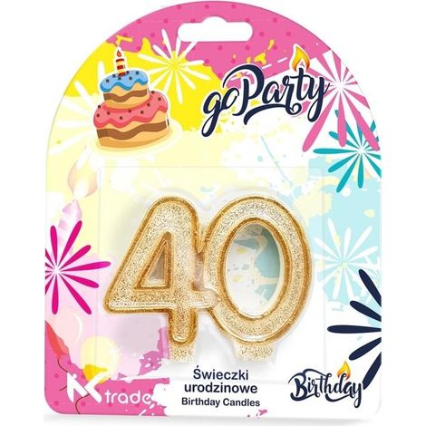 Vela de cumpleaños 40 con purpurina dorada