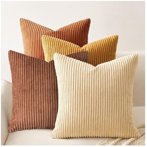Solid Color Corduroy Bohemian Farmhouse Style Orange-Green Gradient Living Room Decor Pillowcase - 45x45 - Autumn Caramel