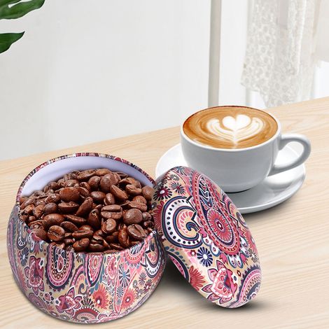 Boîte de rangement en fer blanc, boîte métallique avec couvercle pour thé, café, bonbons, bijoux, cadeau (D) – Organiseur cuisine, pot hermétique décoratif. (1/3)