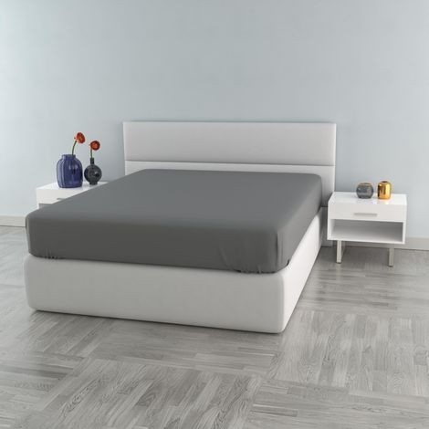 Lenzuolo Sotto con Angoli elasticizzati di 40cm Letto Matrimoniale, Cotone, Made in Italy, Lenzuola 170x200, Grigio Scuro (1/3)