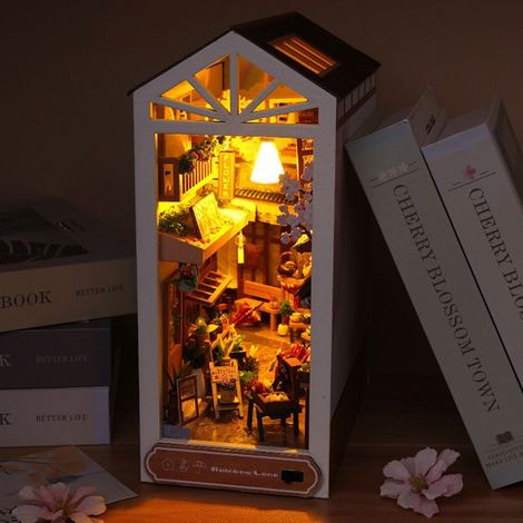 Ecleanfy - Kit Book Nook, maison de poupée miniature pour adultes et enfants, kit de book nook DIY avec lumière LED puzzle 3D en bois