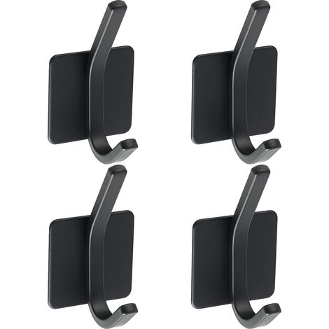 4 Pcs Crochet Adhsif Patre Murale Adhsive En Acier Inoxydable Sus 304 Porte Manteau Mural Noir Porte Serviette Pour Salle De Bain Ou Cuisine (1/5)