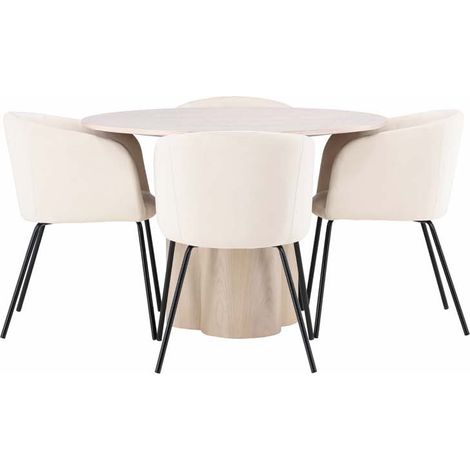 Olivia Essgruppe Tisch whitewash und 4 berit Stühle beige.