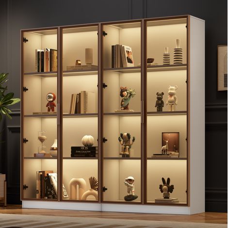 Conjunto armario vitrina LED blanco 160x40x160 cm OKMYHOME (1/5)