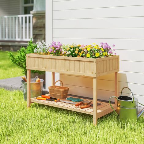 Table jardin urbain Bois avec jardinière surélevée étagère inférieure culture naturelle 110x46x76 cm