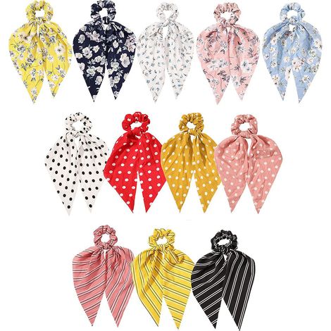 Nœud ruban fleuri motif rayé, élastique cheveux intestin coloré pour femme, anneau chignon floral, accessoire coiffure néoprène, lot de 2, 12cm. (1/5)