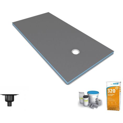 Receveur de douche à carreler 120 x 90 WEDI Fundo Primo écoulement excentré + bonde verticale + kit d'étanchéité + colle 320 (1/5)
