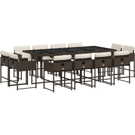 Maison Exclusive - 13-tlg. Garten-Essgruppe mit Kissen Braun Poly