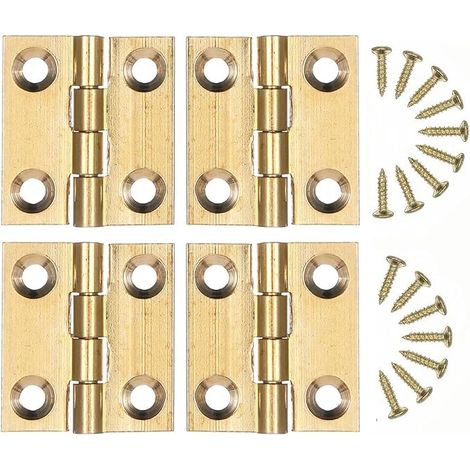 Lot de 4 petites charnières en laiton doré avec vis et design pliable pour boîtes en bois et portes de placard (1/5)