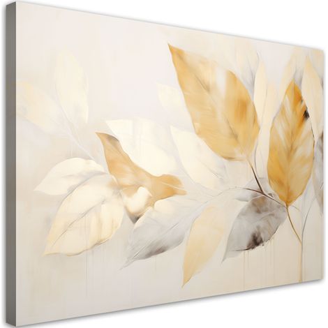 Quadro su tela, Rami boho foglie beige gialle - 60x40 (1/3)