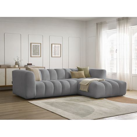 BOBOCHIC - Canapé d'angle fixe TALIA tissu chiné Angle droit Gris clair (1/5)
