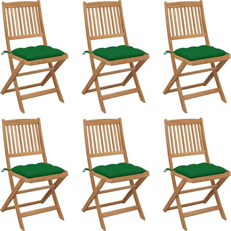 Lot de 6 Chaises de jardin pliables - Chaises d'extérieur pour terrasse/jardin avec coussins Bois d'acacia BV740362 - BonneVie (1/5)