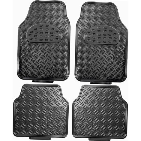 Tapis de voiture en PVC noir – Lot de 4 pièces – Motif aluminium – Lavables au jet d'eau – Résistants pour véhicules utilitaires – Peraline (1/2)