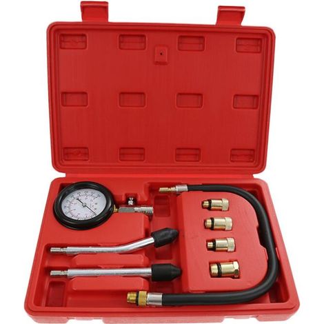 Mallette de jauge de compression, ensemble de 8 pièces pour les tests de compression - Matériau : acier C45 - Taille de la valise : 30 x 19,5 x 6 cm - 8 pièces, avec étui rouge (1/2)