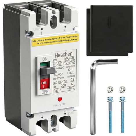 Disjoncteur DC à boîtier moulé MCCB, 2 Pôles, DC550V, Disjoncteur Photovoltaïque, pour Système Solaire PV Panneaux Solaires Système de Grille (200A,HSM1PV-250)