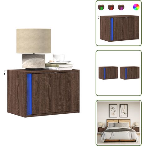 vidaXL Wand-Nachttische mit LED-Leuchten 2 Stk. Braun Eichen-Optik (1/5)