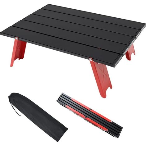 Table Pliante Camping - 1 Unité - Aluminium - Portable Légère - Randonnée Plage Pique-nique - 40,5x29x13cm Rouge