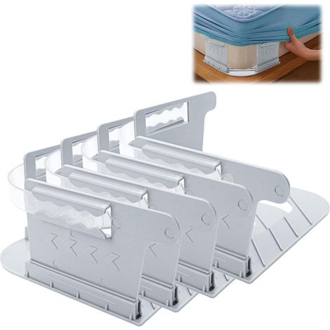 Lot de 4 Pièces Tendeur Drap Housse, Attache Drap Housse,Adapté à des Lits,Attache Drap pour Les Coins de Lit,Pince Drap Housse,Invisible et Transparent,Antidérapant et Stable,Tendeur Drap(Gris) (1/5)