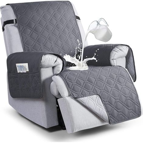 28in Couvertures de chaise de fauteuil imperméable, couverture de fauteuil de fauteuil antidérapant protecteur de meubles de chaise de chien avec poche,Gris foncé