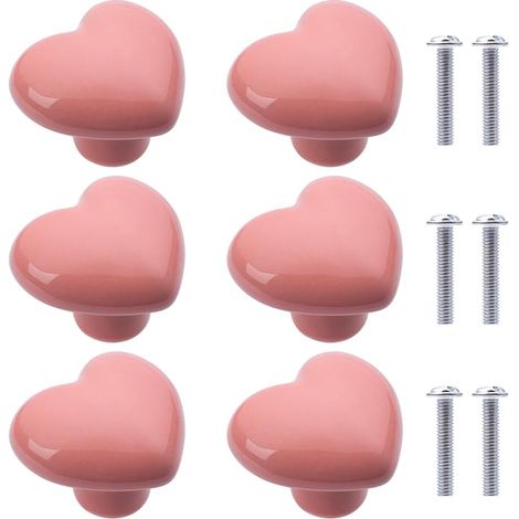 6Pcs Boutons de Placard en Céramique Boutons de Tiroir de Placard en Céramique en Forme de Cœur Poignées pour Armoires de Cuisine de Bibliothèque (Rouge) (1/5)