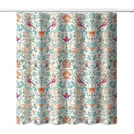 Rideau de douche en tissu imperméable avec motif floral vintage du milieu du siècle, motif floral, oiseaux, plante verte, art abstrait, pour décoration de salle de bain (1/5)