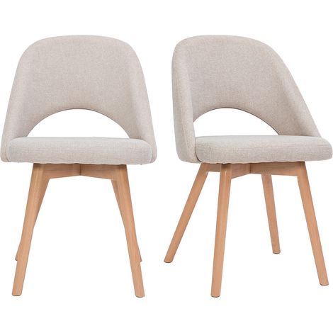 Sedie scandinave in tessuto effetto velluto testurizzato beige e base massello di faggio (set di 2) COSETTE