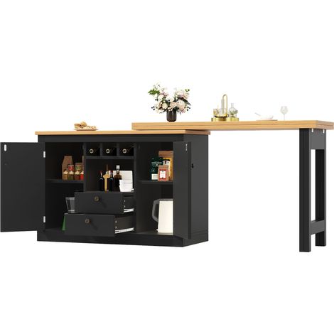 Table de bar extensible haut de gamme avec fonction pivotante à 360° et espace de rangement, longueur réglable de 120 à 180 cm, salon, salle à manger, bureau à domicile, table haute design extensible (1/5)