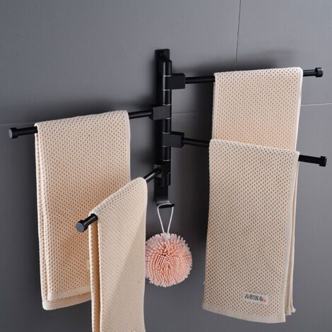 Porte-serviettes pivotant à fixation murale pour salle de bain - Support rotatif pour économiser de l'espace - 4 bras - Noir (1/3)
