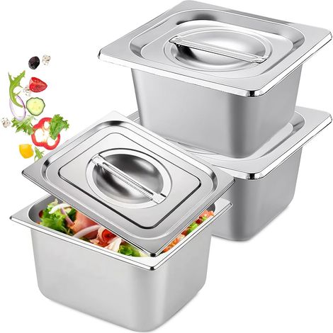 Lot De 3 Bols À Paner, Récipient Gastronorme, Bac Inox Alimentaire Avec Couvercle, Plat Four Inox Plat Inox Barbecue 17,6 X 16.2 X 10 Cm Pour Fromage, Viande, Argent (1/5)