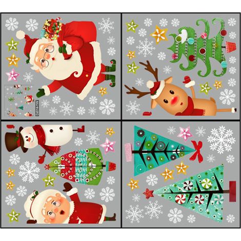 pegatinas navideñas estáticas, con estampado de renos y copos de nieve a doble cara, para decorar ventanas y paredes interiores. (1/5)