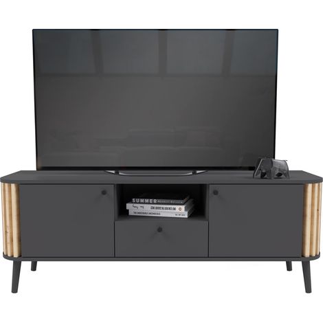 Pure TV Tisch 2 Türen, 1 Schublade, 1 Ablage grau,Eiche dekor.