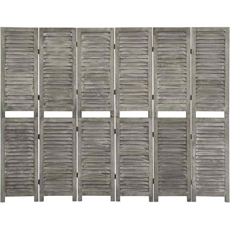 vidaXL Cloison de séparation 6 panneaux Gris 214x166 cm Bois solide (1/5)