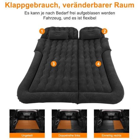 Matelas de voiture gonflable - 2 en 1 - PVC floqué - 174 x 126 cm - Noir (1/4)