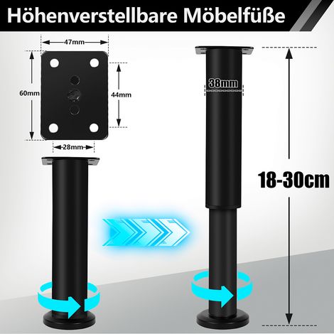 Wolketon 4X Möbelfüße 18-30cm Dehnbar（Schwarz） Sockelfüße Stützfuß Schrankfuß Verstellbar Hotel Sockelfüße Füße (1/3)