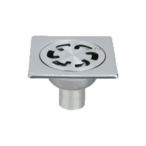 Lazer – Siphon de sol inox 100x100mm – Sortie verticale Ø40 – Garde d’eau 20mm – Hauteur d’encastrement 40mm – Débit 15 l/mn