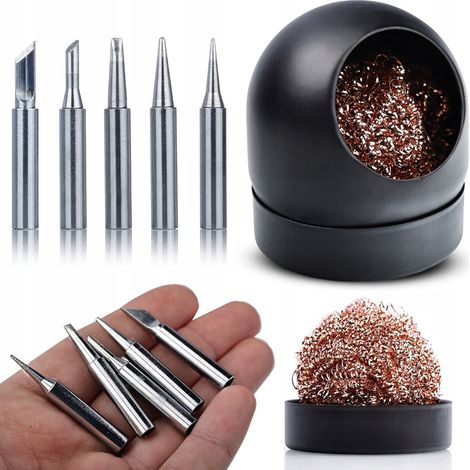 Rosfix TipCare 2in1 - Kit per saldatore: 5 punte da 900M + pulitore per punte con supporto  Per WEP, Yihua, 936, 858D+, SMD, fai da te