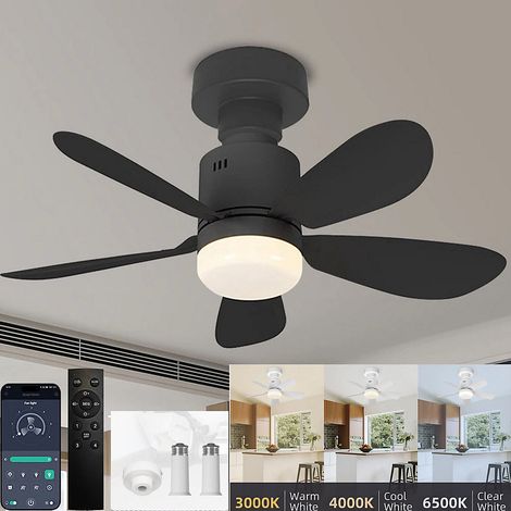 Ventilateur de plafond LED 52 cm, avec télécommande, 3 vitesses de ventilation, 3000K à 6500K, contrôle par application, noir (1/5)