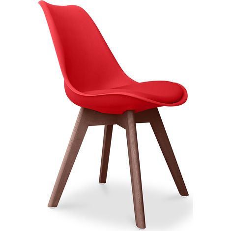 Sedia da pranzo - Stile Scandinavo - Denisse   Rosso - Pelle  Vegan, Legno di faggio, Polipropilene