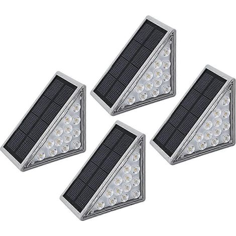 Lot de 4 lampes solaires d'escalier pour extérieur, sans fil, résistantes à la pluie, lumière chaude. (1/5)