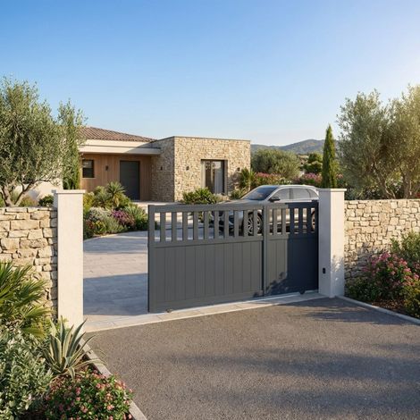 Portail coulissant aluminium 400x140 cm anthracite motorisable (1/5)