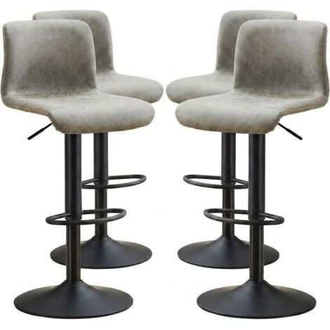 Lot de 4 tabourets de bar pivotants modernes - Hauteur réglable 61-81 cm - Dossier ergonomique, assise en similicuir, Gris (1/5)