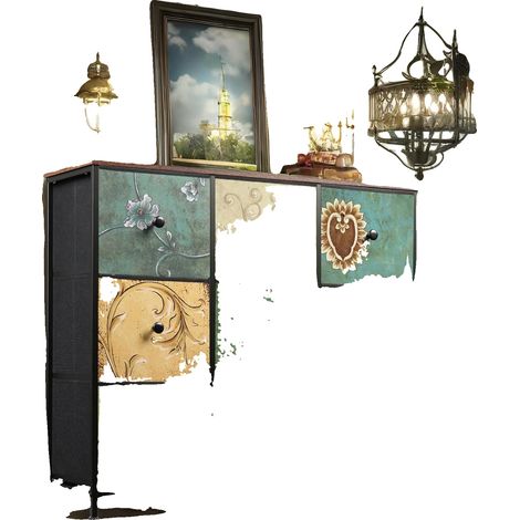 Commode, 9 Tiroirs, Style Vintage, Kaki (1/2)