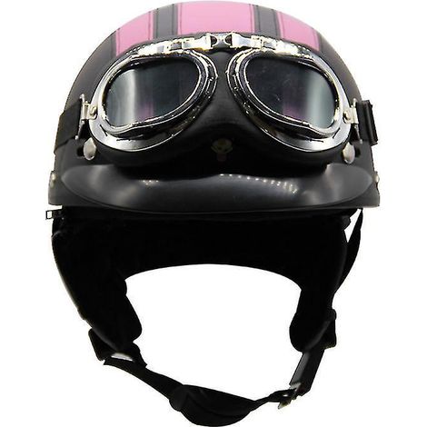 Casque de moto d'été léger en cuir style rétro Harley, avec lunettes de sécurité, demi-casque tendance, casque pour véhicule électrique, noir poudre (1/3)