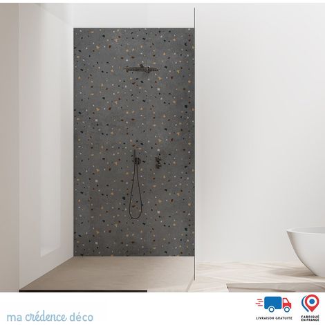 Panneau de douche : Terrazzo et couleur 3 - Couleur Beige ivoire - Alu composite - 90 - 245 (1/2)
